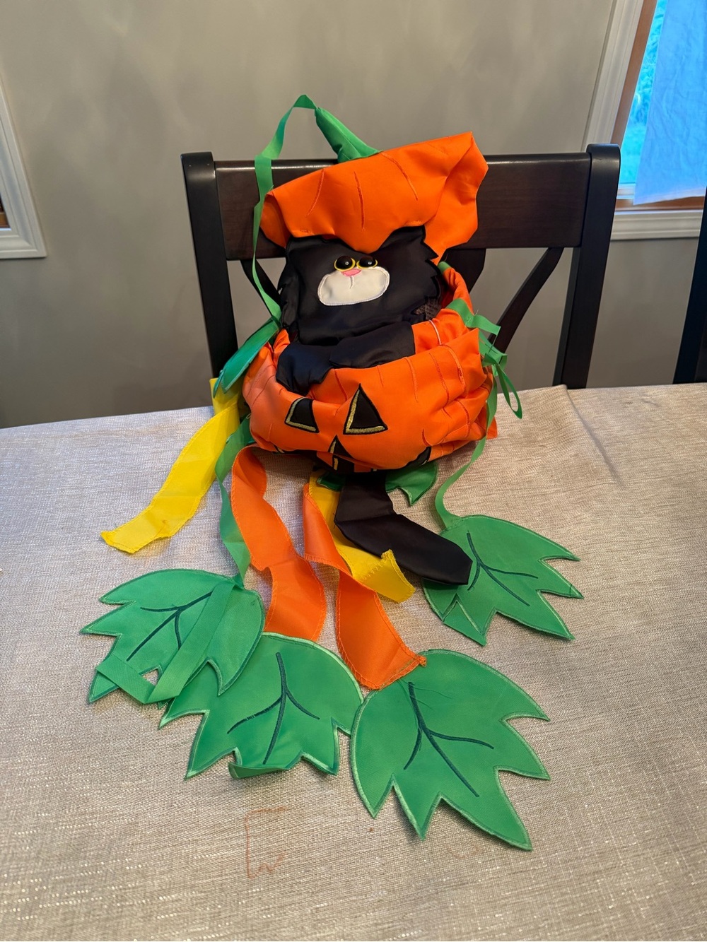 Evergreen Cat & Pumpkin Windsock - Orange & Green